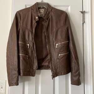 Brown faux leather jacket, size M